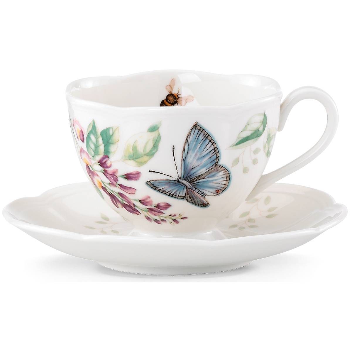 Butterfly Meadow Blue Tea Cup and Saucer Set - Elegant Floral Porcelain Tea Set for Afternoon Tea, Bridal Shower, and Home Decor