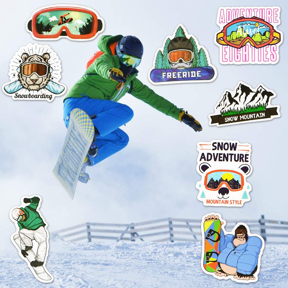 50 Pcs Waterproof Ski Stickers - Decals for Kindle, Kids Ski Helmets, Water Bottles, Scrapbooks, Laptops & Books | Perfect for Winter Sports, School Supplies & DIY Craft Projects