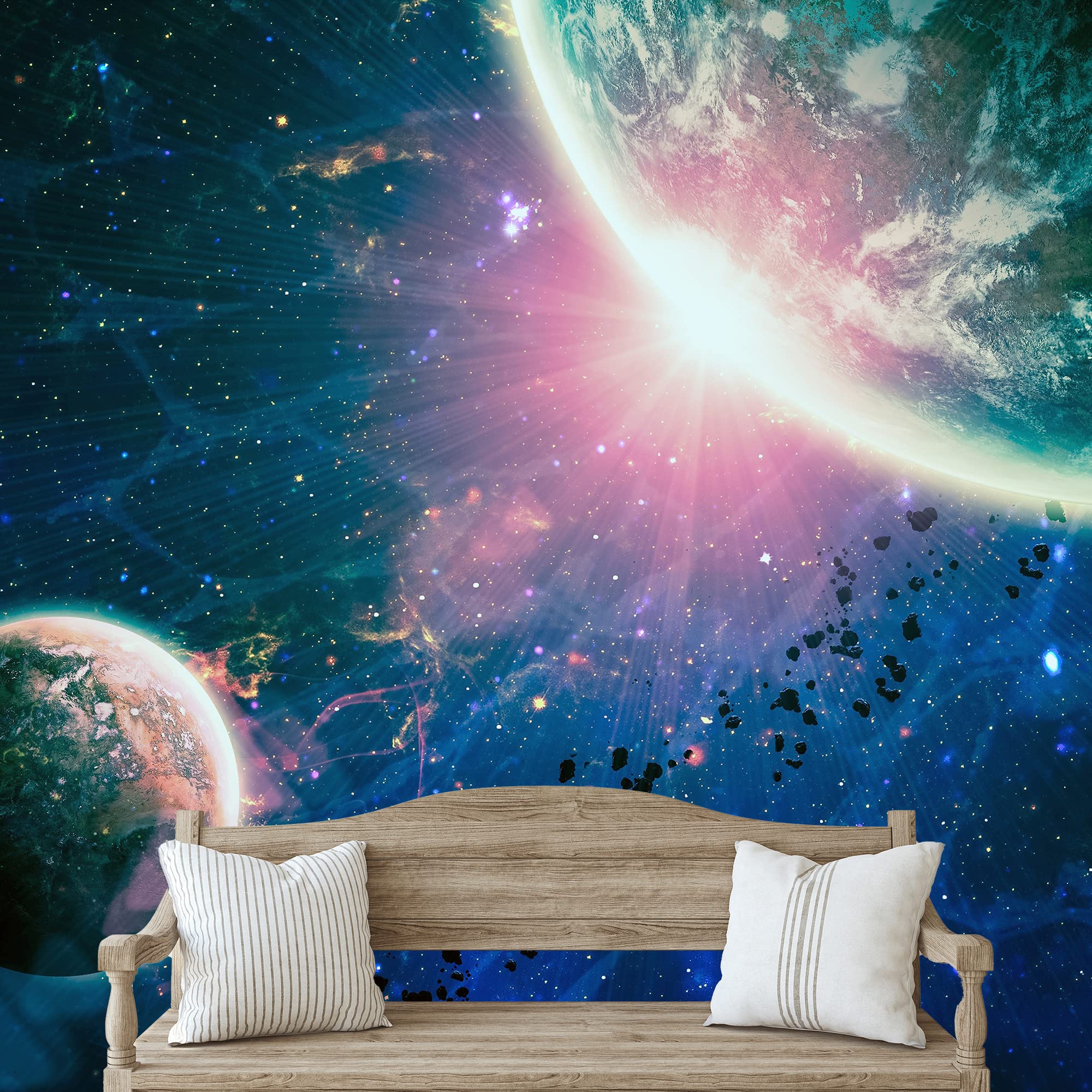 Removable Peel and Stick Wall Murals - Giant Universe Planets Wallpaper for Bedroom Decor (100x144 inches) - Perfect for Kids Room, Nursery, or Home Office Space