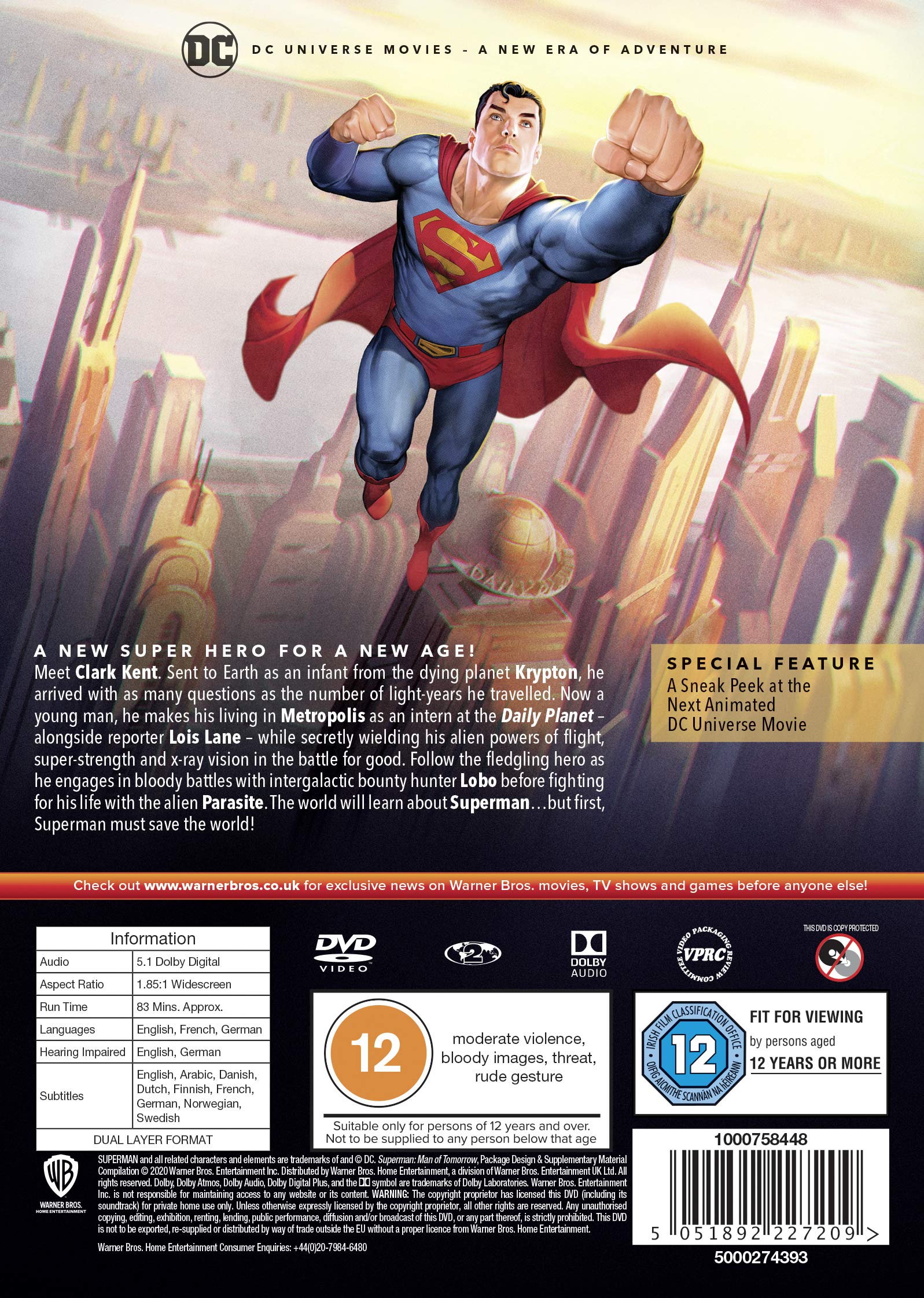 Superman: Man of Tomorrow (2020) DVD - Action Animated Movie, DC Comics Superhero Film - Perfect for Movie Nights & Superhero Fans