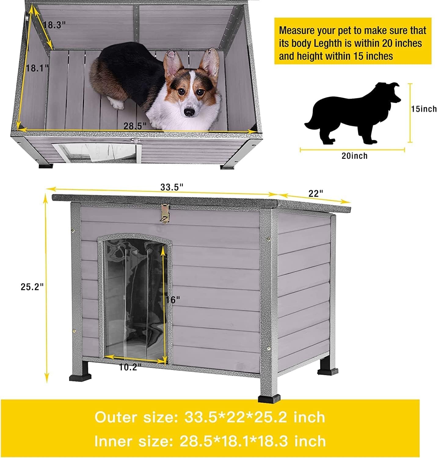 **Aivituvin Weatherproof Outdoor & Indoor Dog House for Small, Medium, Large Dogs - Sturdy All-Around Iron Frame & Raised Feet (Grey) - Perfect for Backyard, Patio, or Indoor Use**