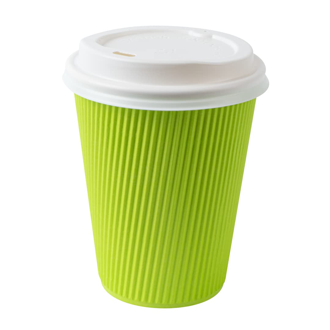 Restaurantware 12oz Insulated Coffee Cups with Lids - 200 Pack Eco-Friendly Ripple Wall Hot Cups | Leakproof & Non-Slip Disposable Paper Cups for Coffee, Tea, Hot Cocoa & Lattes | Perfect for Cafes, Offices & Catering Events