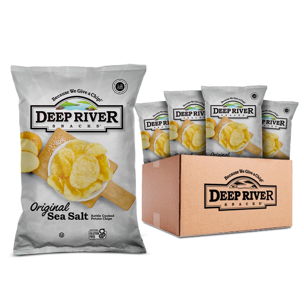 Deep River Snacks Original Sea Salt Kettle Cooked Potato Chips - Healthy Gluten-Free Snacks for Parties, Picnics & Gatherings - Crunchy Kettle Chips Variety Pack, 1-Ounce (Pack of 80) - Perfect for Game Nights, Office Snacks & Lunchboxes