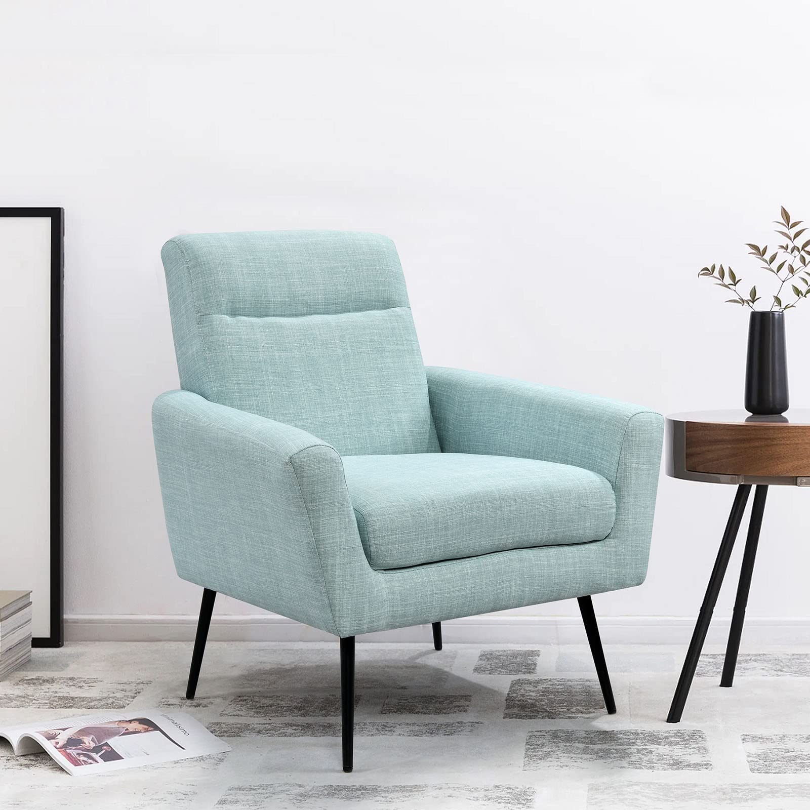 ODUWA Mid Century Modern Accent Chair - Upholstered Fabric Armchair with Metal Legs for Living Room, Bedroom, Office | Compact Sofa Chair for Small Spaces | Perfect for Relaxing, Reading & Coffee Time
