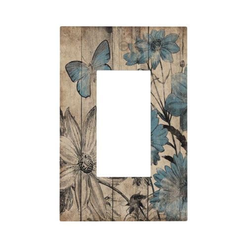 Rustic Flower Butterfly 1 Gang Rocker/Decora Light Switch Cover - Decorative Wall Plate for Kitchen, Bedroom & Living Room - Home Decor Accessory - Easy Installation & Durable Design