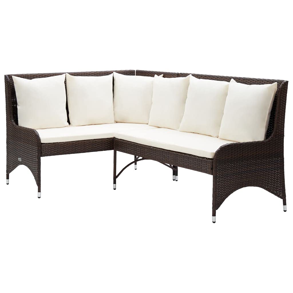 2-Piece All-Weather Brown Poly Rattan Patio Corner Sofa Set - Outdoor Garden Furniture for Backyard, Porch, Poolside & Patio Relaxation