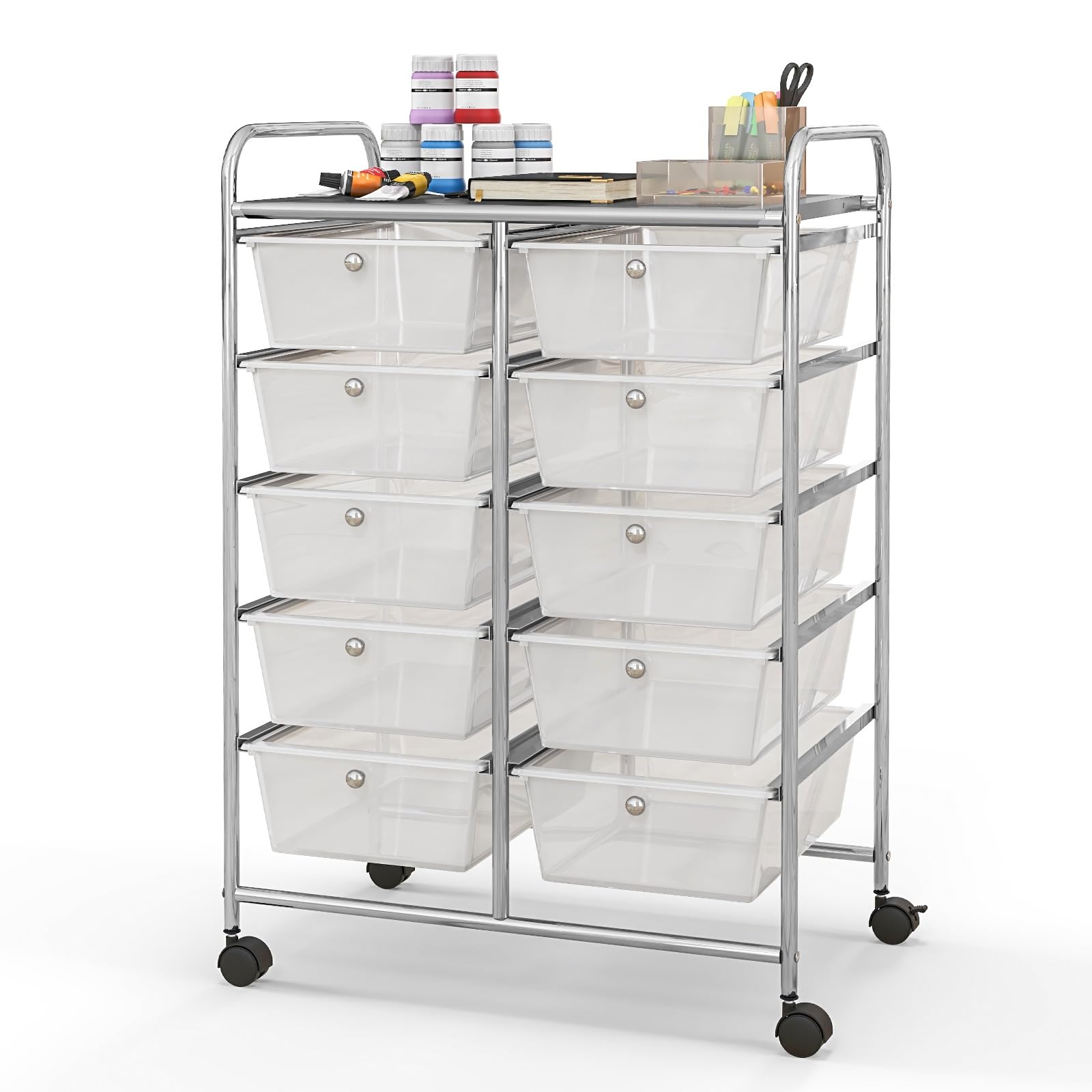 Byroce 10-Drawer Rolling Cart with Wheels - Multipurpose Craft Storage Organizer for Art Supplies, Tools, Paper - Utility Cart for School, Teacher, Home & Office Use (Clear) - Perfect for Classroom Organization, Craft Room Storage & Mobile Office Supplies