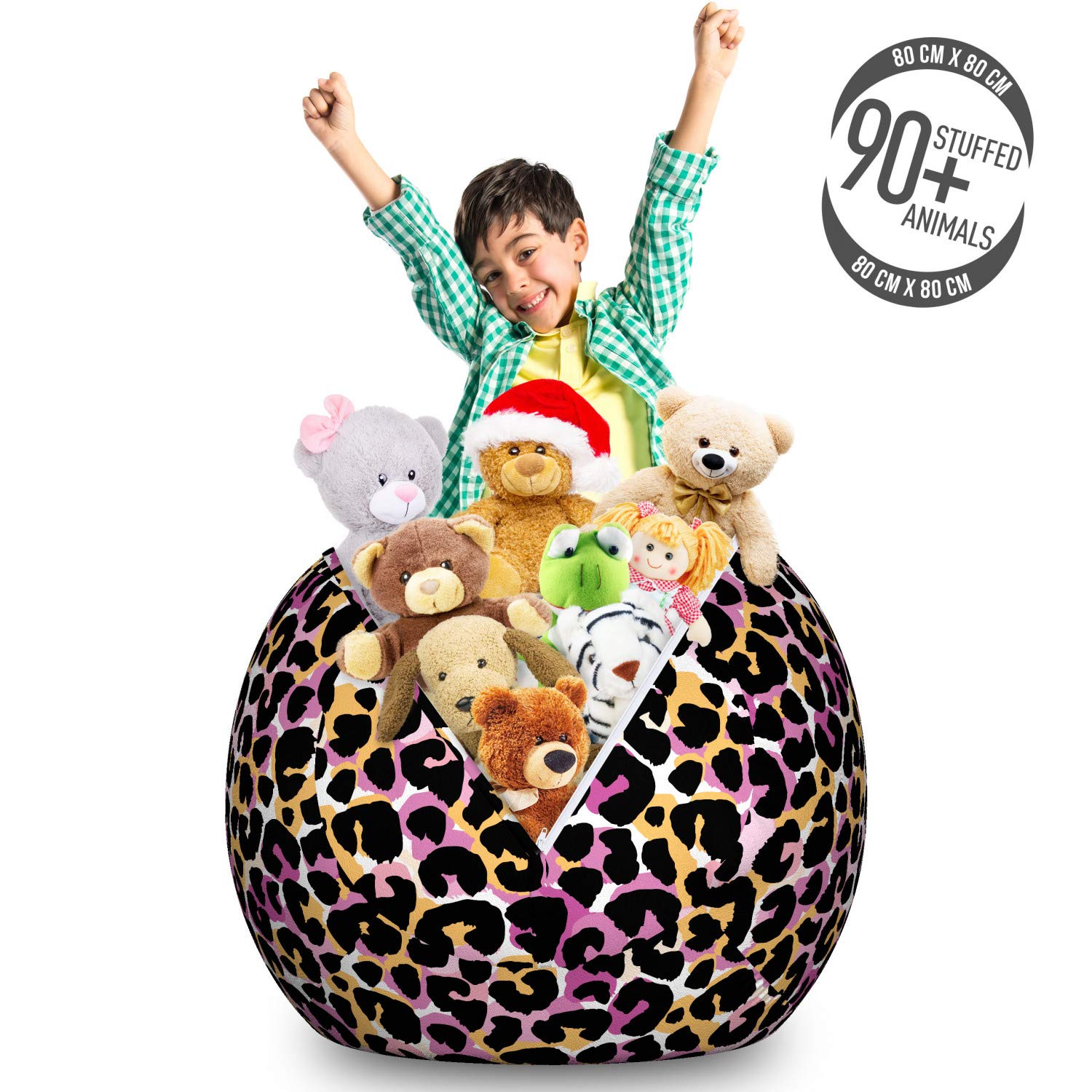 Ambesonne Leopard Print Storage Toy Bag Chair - Large Washable Stuffed Animal Organizer with Vibrant Wild Animal Pattern | Perfect for Kids' Room, Playroom & Nursery Organization