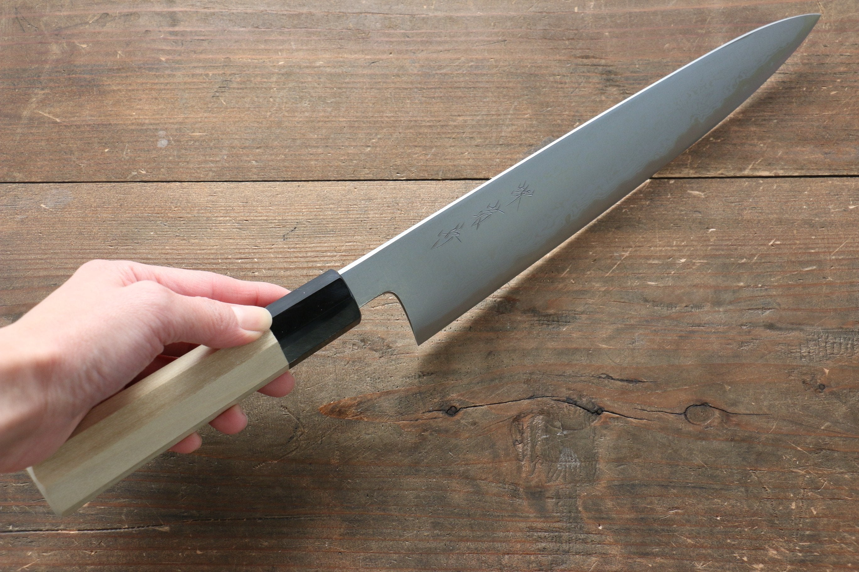 Premium Kikumori Blue Steel No.1 Damascus Gyuto Chef Knife 240mm - Japanese Magnolia Wood Handle - Perfect for Sushi, Meat Slicing & Professional Kitchen Use