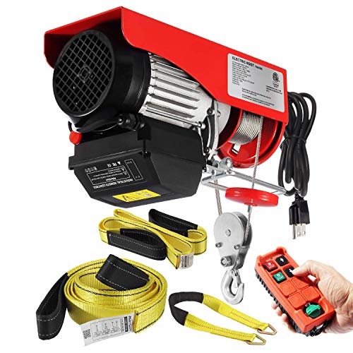 Partsam 1320lbs Automatic Wireless Electric Hoist with Remote Control - 110V Overhead Crane Winch & Towing Strap (10ft x 2in) - Heavy Duty Lifting Solution for Warehouse, Construction, and Garage Use