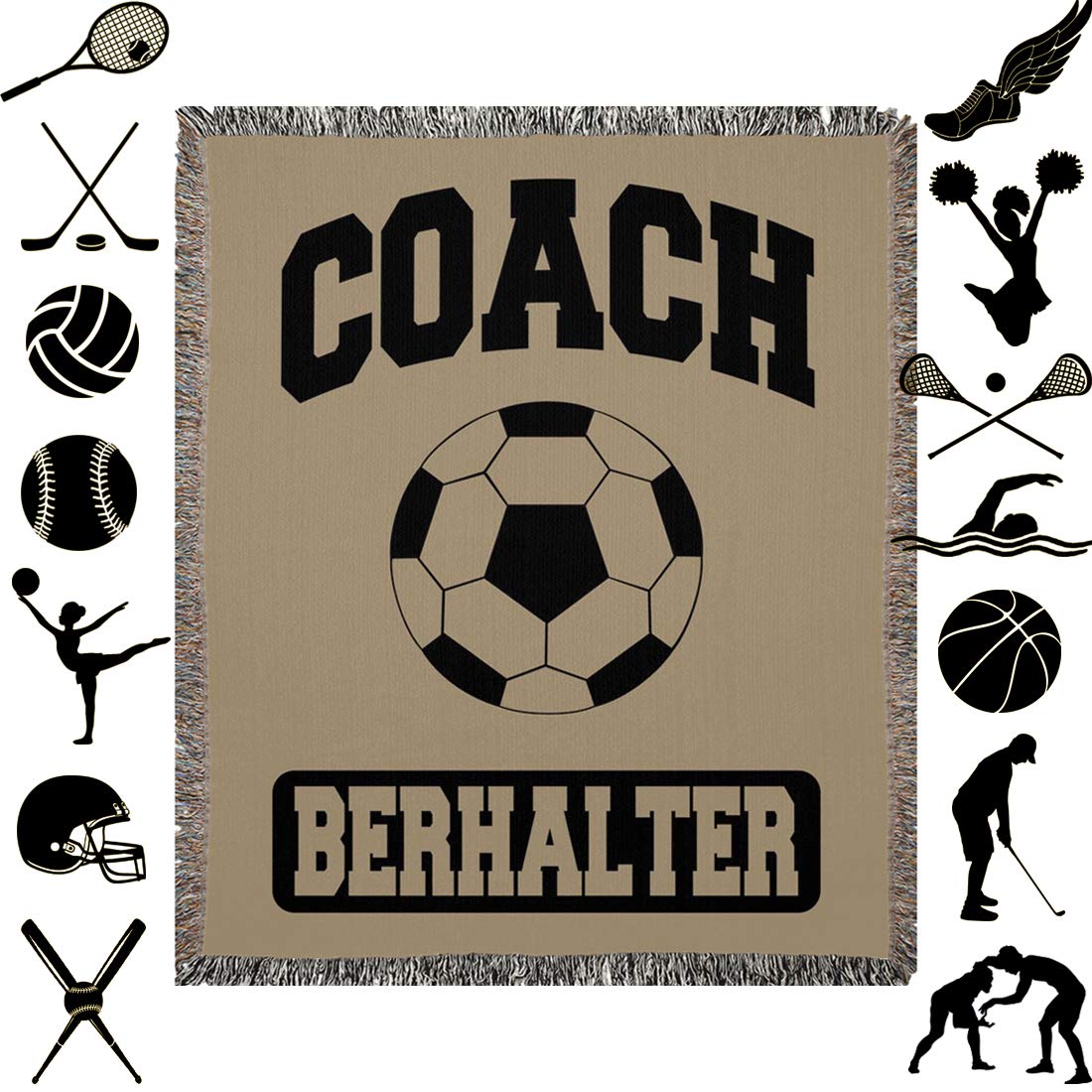 Custom Coach Gifts for Women & Men - Personalized Sports Blanket for Baseball, Soccer, Basketball, Softball, Lacrosse, Football, Volleyball, Track & Field, Tennis, Gymnastics, Swimming & Golf - Thank You Coach Appreciation Gift (Brown, Woven 50x60 inches) - Perfect for Team Celebrations, Senior Night Gifts & Sports Banquets