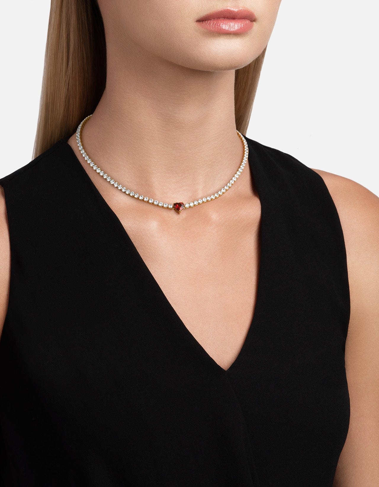 Philo Heart Tennis Choker Necklace - 14K Gold Vermeil with Genuine Topaz & Garnet Gemstones | Elegant Jewelry Gift for Women, Perfect for Date Night & Special Occasions