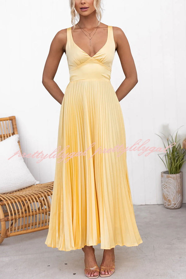 Tucson Sunset Pleated Back Elastic Waist Maxi Dress for Women | Flowy Beach Dress for Summer Vacation, Boho Chic Outfit, Casual Sundress