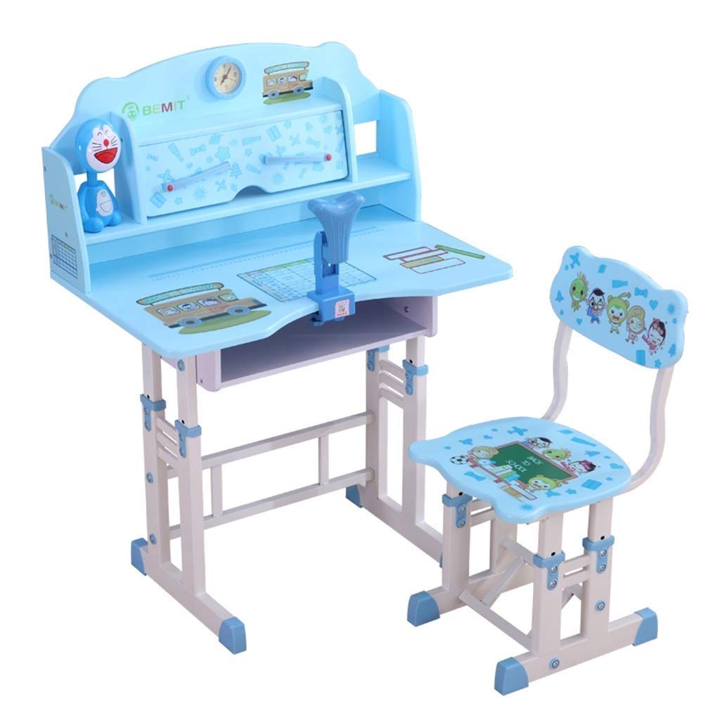 Adjustable Height Study Desk with Pull-Out Drawer & Bookshelf - Ergonomic Home Office Writing Table for Kids, Eye Protection & Posture Correction - Perfect for Online Learning, Homework, and Remote Work