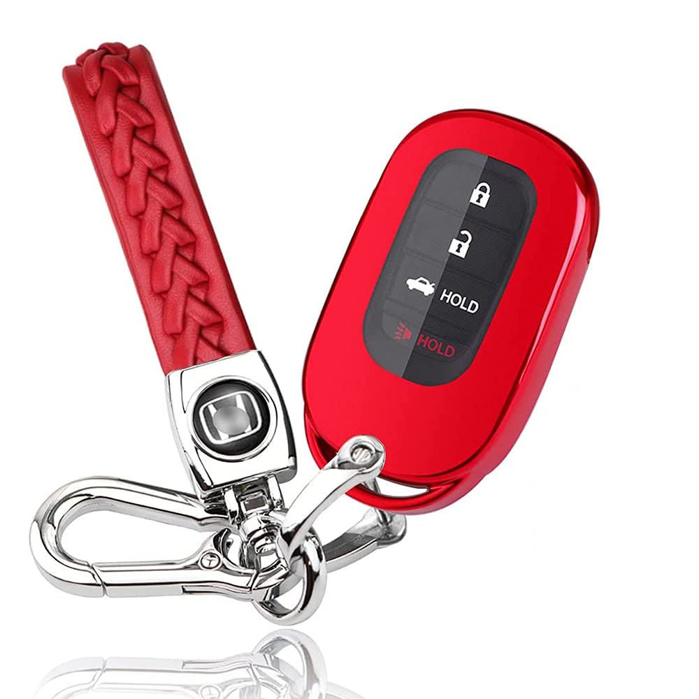 Premium TPU Car Key Fob Cover Protector for Honda Civic 2022-2023, HR-V 2023-2024, Accord 2022-2023 - Durable Remote Key Case with Keychain Accessory (Red) | Perfect for Daily Use, Travel & Key Protection