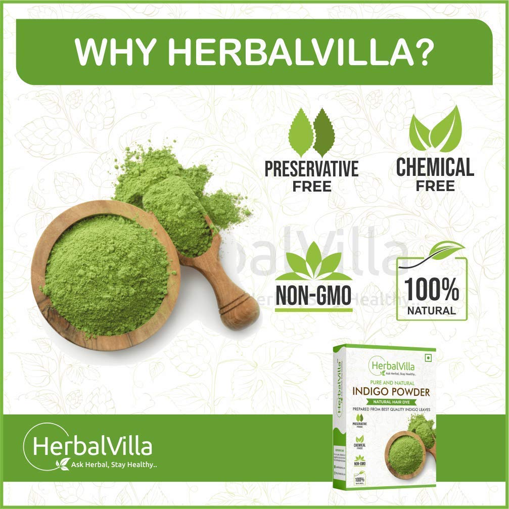 Herbalvilla 100% Natural Black Hair Dye with Henna & Indigo Powder - 200g Chemical-Free Hair Color for Gray Coverage & Hair Conditioning | Perfect for Home Use & Salon Professionals