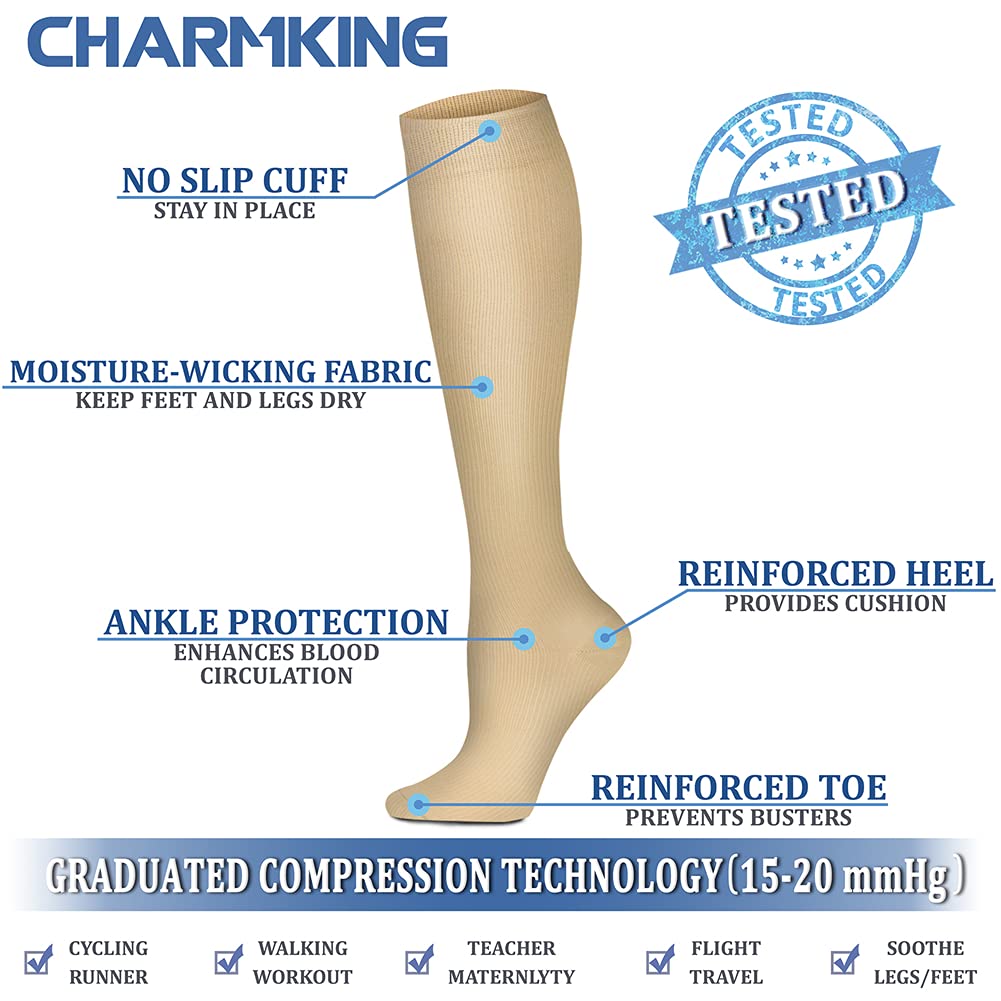 CHARMKING 15-20 mmHg Compression Socks for Women & Men - 8 Pairs - Best Support for Running, Hiking, Travel & Work - Improve Blood Circulation & Reduce Swelling - Ideal for Athletes, Nurses & Long Flights