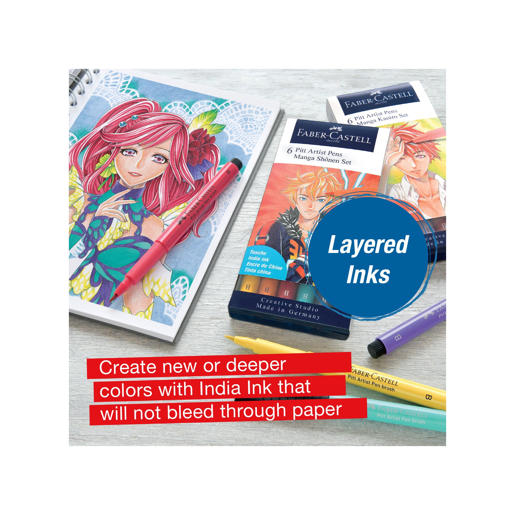 Pitt Artist Pen Manga Basic Set - 8 Piece Wallet (167107) - Perfect for Manga Drawing, Comic Art & Illustration