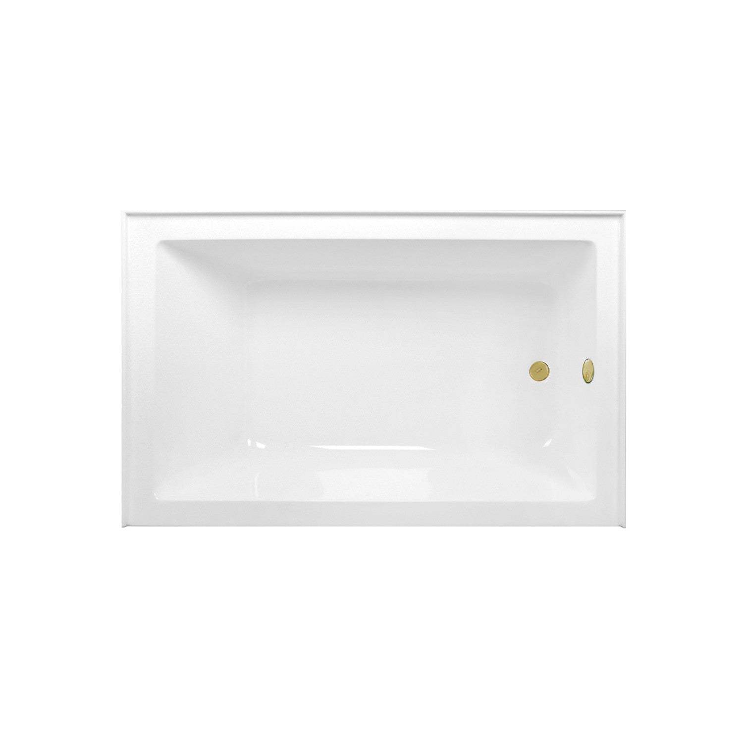 Aqua Eden 60 Inch Acrylic Rectangular 3 Wall Alcove Bathtub - Right Hand Drain, Glossy White with Polished Brass Trim | Perfect for Modern Bathroom Renovations & Spa-Like Retreats