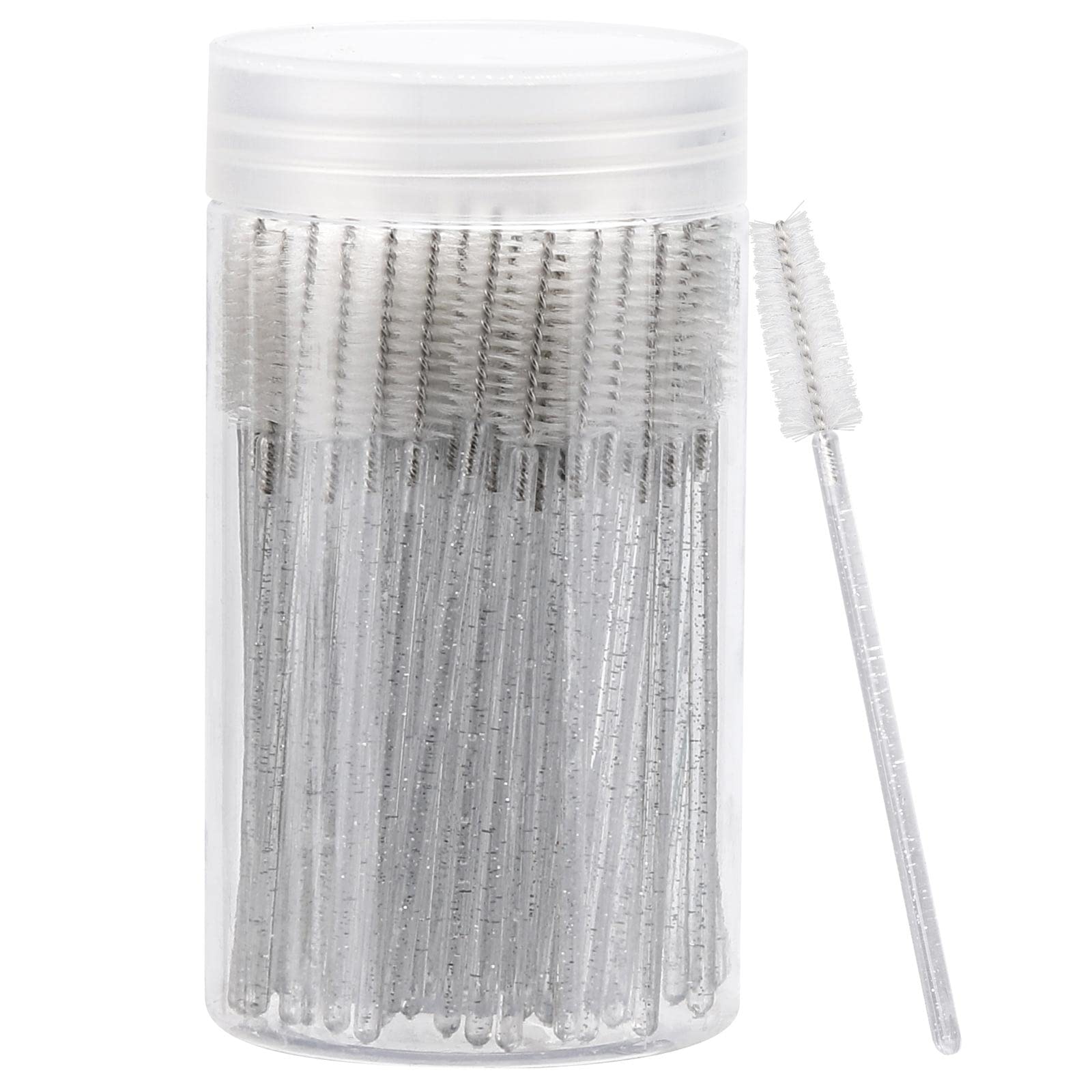 100 Pcs Disposable Mascara Wands - Crystal Eyebrow Spoolie Brushes for Eyelash Extensions & Makeup Application | Includes Storage Container (White) | Perfect for Salon Professionals, Lash Artists & DIY Beauty Enthusiasts