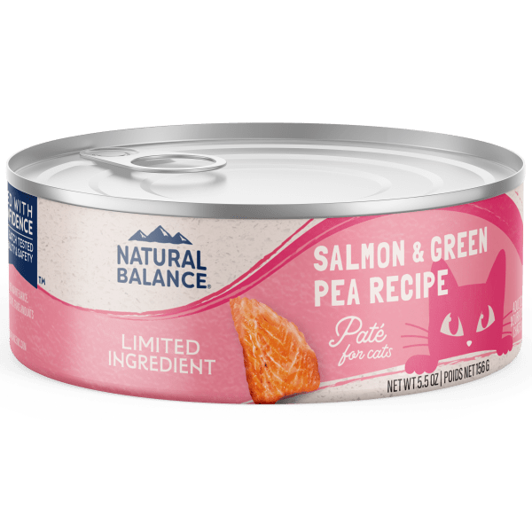 Natural Balance Limited Ingredient Salmon & Green Pea Recipe Canned Cat Food - Grain Free, Hypoallergenic Wet Cat Food for Sensitive Stomach - Perfect for Indoor Cats & Kittens with Food Allergies
