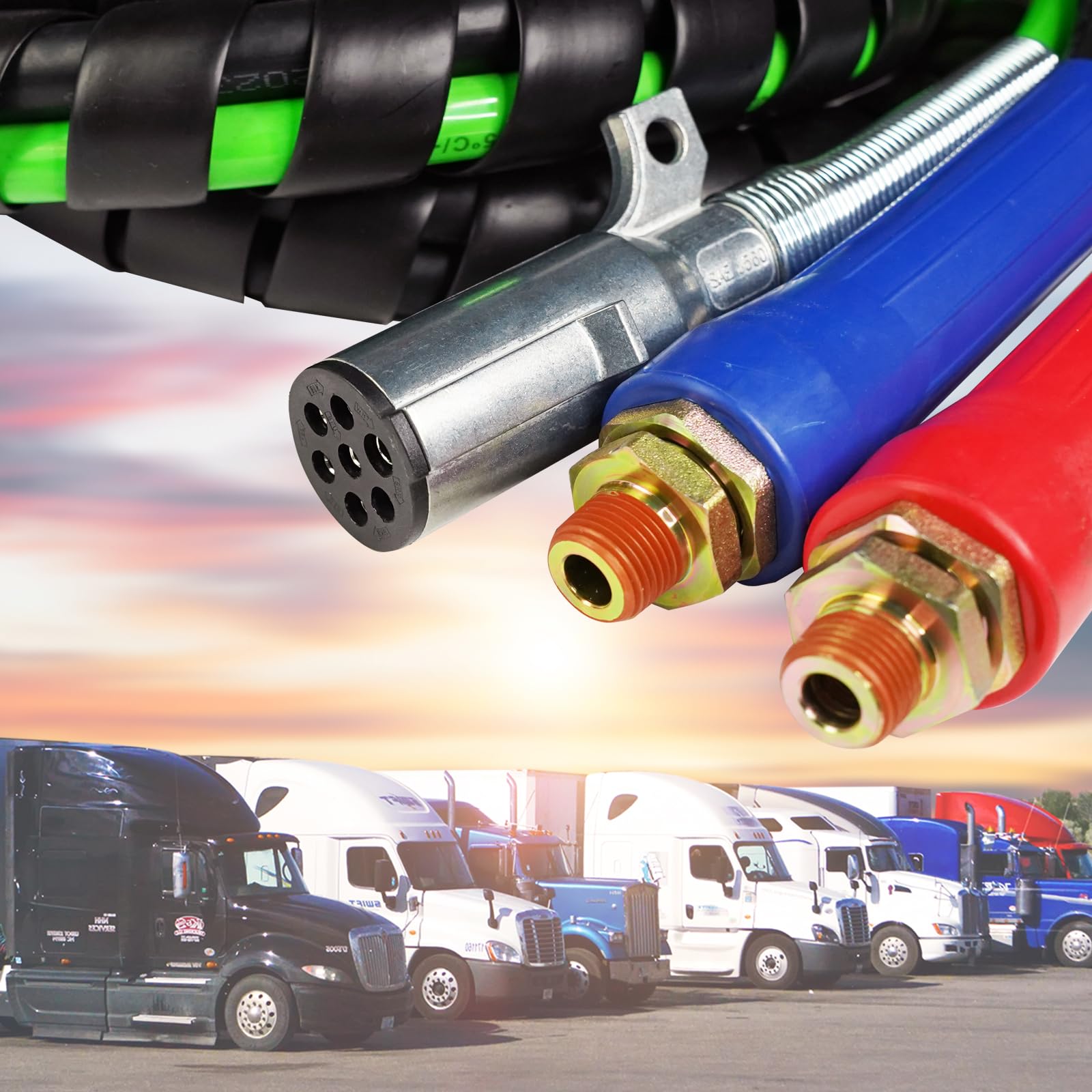 ANLULOAD 15ft 3-in-1 ABS Air Brake Lines Kit - 7 Way Air Power Line Hose Assemblies for Semi Trucks, Trailers & Tractors | Heavy-Duty Replacement for Reliable Braking Performance