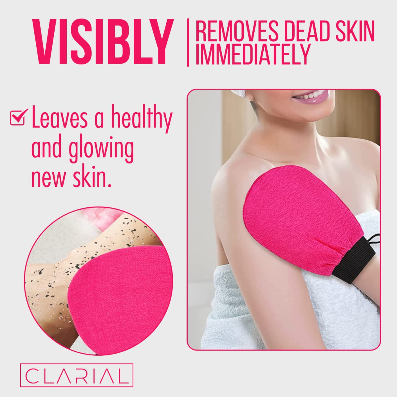 Exfoliating Body Scrub Gloves for Men & Women - Dead Skin Remover Mitt for Bath & Shower - Reusable Face & Body Exfoliator Scrubber (Pink, Pair) - Perfect for Spa Days & Smooth Skin Care Routine
