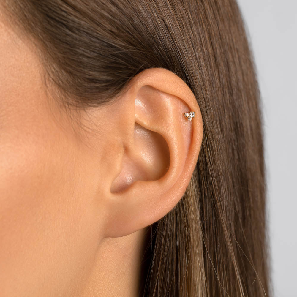 10k Gold Diamond Trio Helix Single Stud Earrings - Elegant Cartilage Piercing Jewelry for Women, Perfect for Everyday Wear & Special Occasions