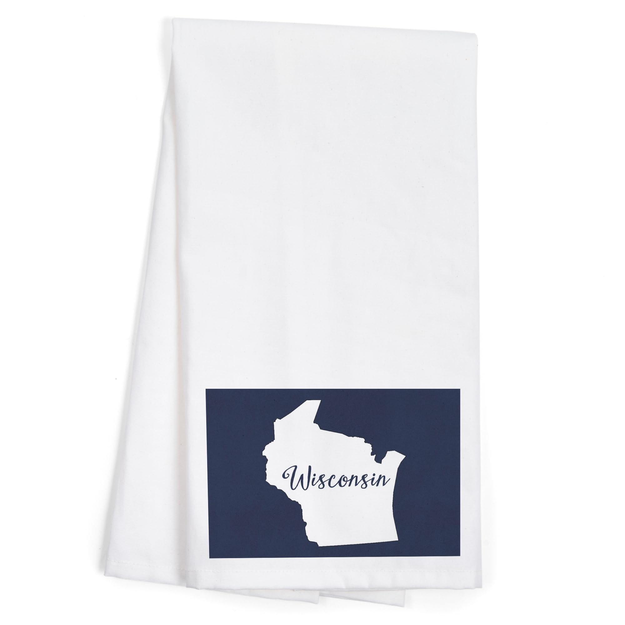 Lantern Press Wisconsin Home State White on Navy 100% Cotton Tea Towel - Decorative Hand Towel for Kitchen, Bathroom & Home Decor - Perfect for Gifts, Housewarming & Farmhouse Style