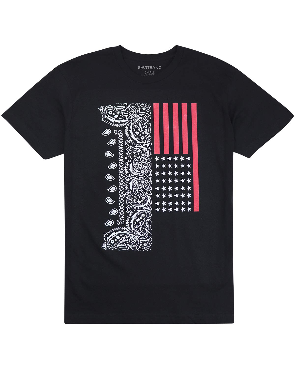 USA Flag Bandana Print Men's Black T-Shirt - Patriotic Casual Wear for 4th of July & Outdoor Events