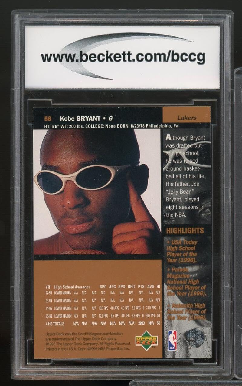 1996-97 Upper Deck Kobe Bryant Rookie Card #58 BGS BCCG 10 Mint+ - Perfect for NBA Collectors, Sports Memorabilia Enthusiasts & Investment Grade Basketball Cards