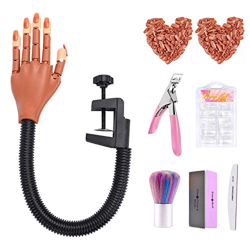 Professional Nail Training Practice Hand for Acrylic Nails - Flexible Mannequin Hand Model with 300 PCS Nail Tips & Nail Files Kit - Perfect for Nail Art Practice, Salon Training & DIY Nail Design at Home