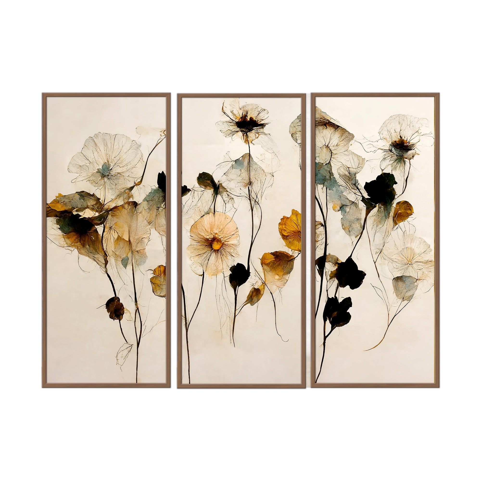 Treechild 3-Piece Framed Dry Flower Wall Art Set - Elegant Home Decor for Living Room, Bedroom & Office