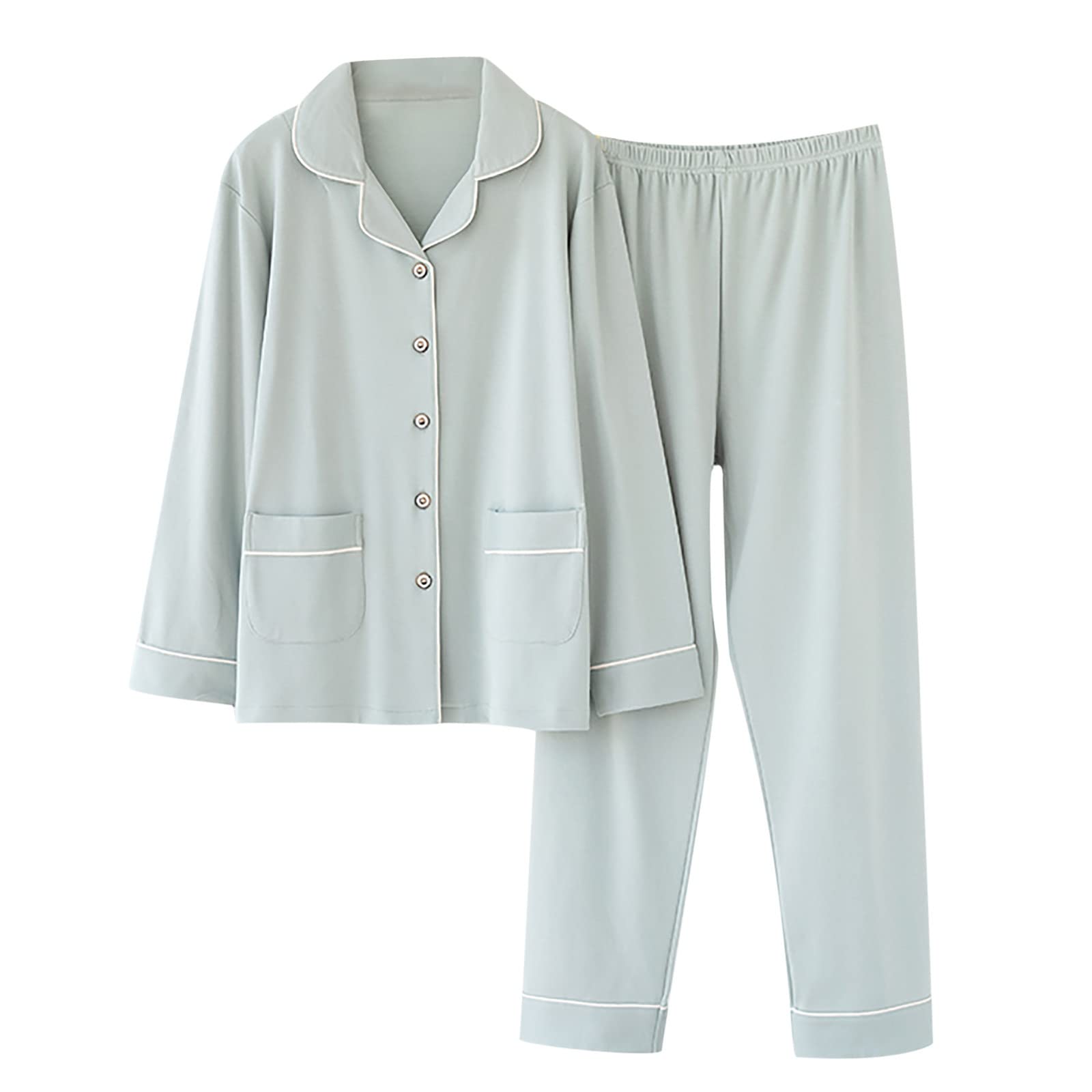 Women's Casual Cotton Cardigan Top & Pant Set - Fall Summer Lounge Wear with Pockets | Comfortable Sleepwear & Home Outfit for Relaxing, Travel & Everyday Wear