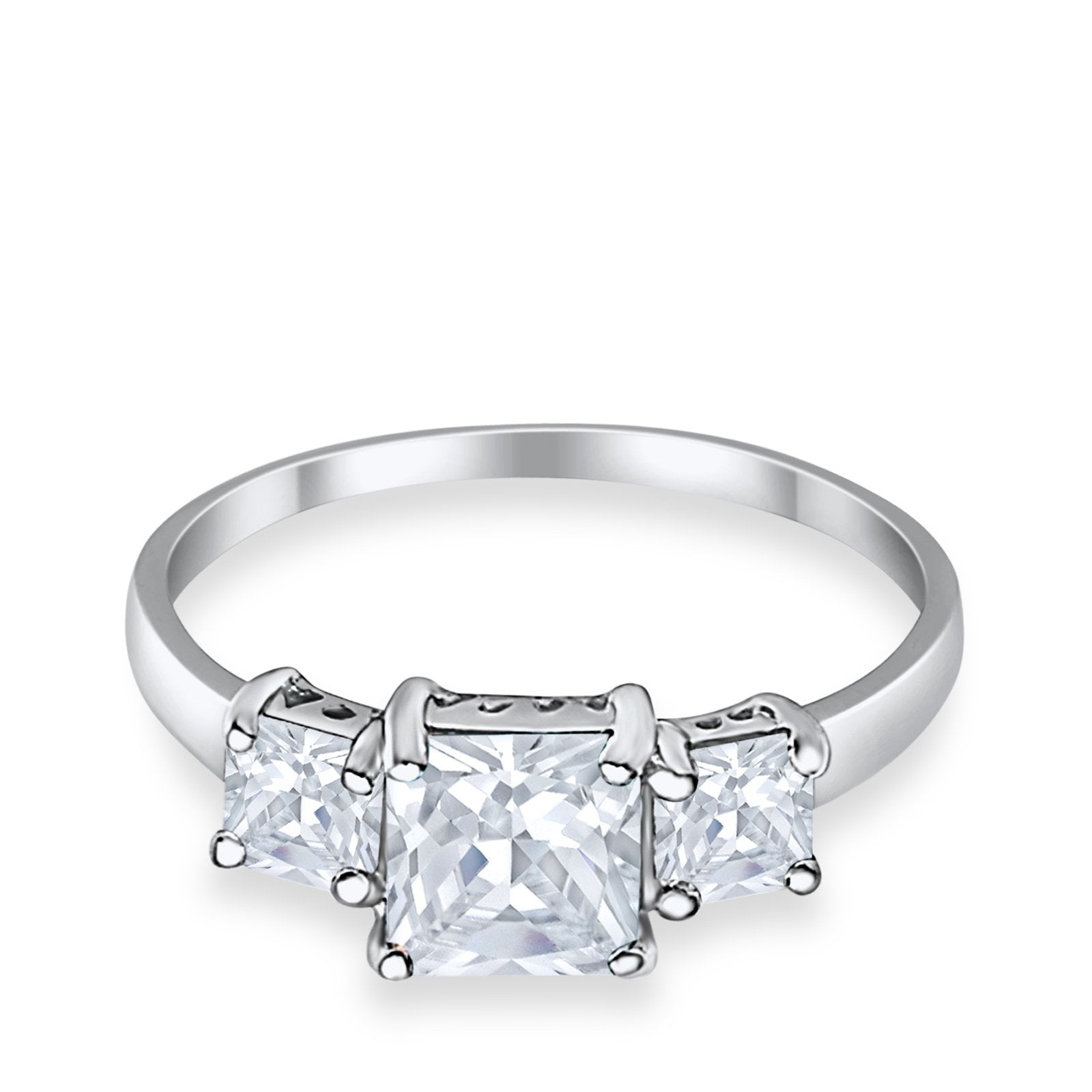 3 Stone Princess Cut Cubic Zirconia Ring - 925 Sterling Silver Fashion Jewelry for Women - Perfect for Weddings, Anniversaries & Special Occasions