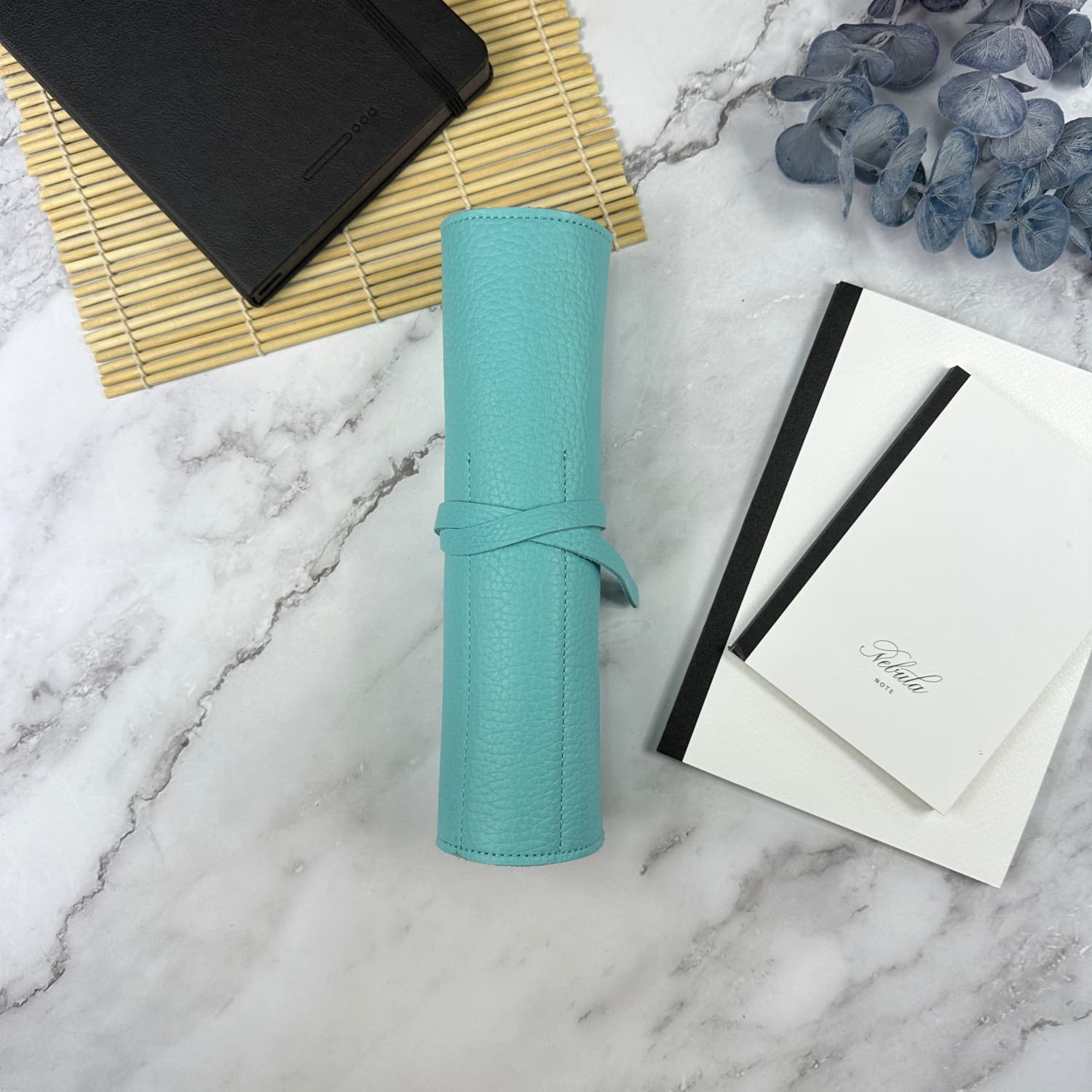 Girologio 10 Pen Roll Case - Aqua Breeze Color Leather Pen Holder for Fountain Pens, Ballpoints & Art Brushes - Perfect for Artists, Writers & Office Professionals