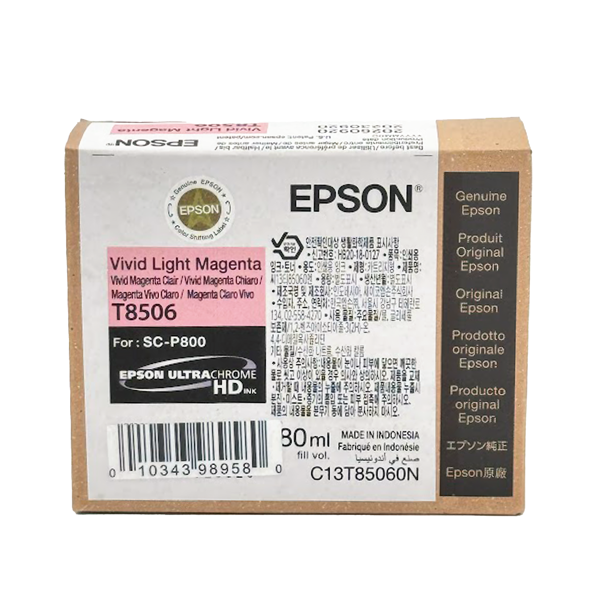 Epson T85060N UltraChrome HD Vivid Light Magenta Ink Cartridge 80mL - Compatible with SureColor P800 Printer | High-Quality Photo Printing for Professional Photographers & Artists