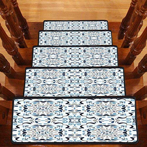 Victorian Blue Vintage Tile Pattern Non-Slip Stair Treads - 30