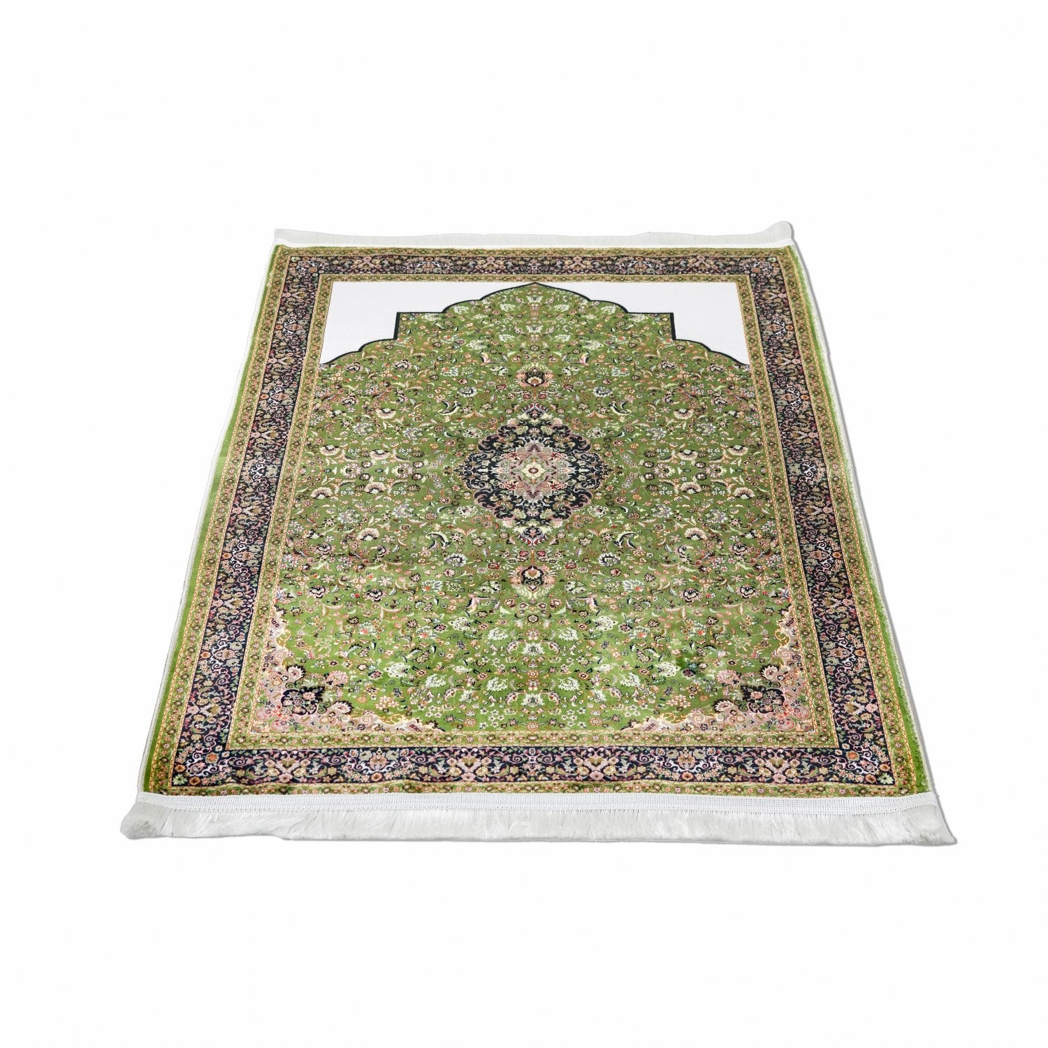 Premium Muslim Prayer Rug - Green & Black Ornate Islamic Prayer Mat for Home, Mosque & Travel - Non-Slip & Lightweight Design for Daily Salah