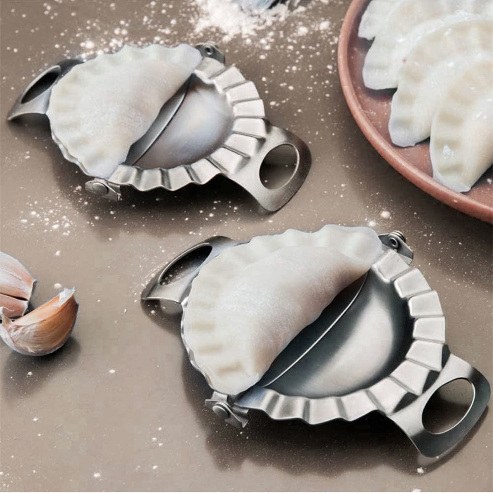 VEGCOO 4-Piece Dumpling Maker Set - Stainless Steel Dumpling Mold, Ravioli Press & Dough Cutter - Perfect for Homemade Dumplings, Pierogi, Empanadas & More - Essential Kitchen Tools for Asian & Italian Cooking