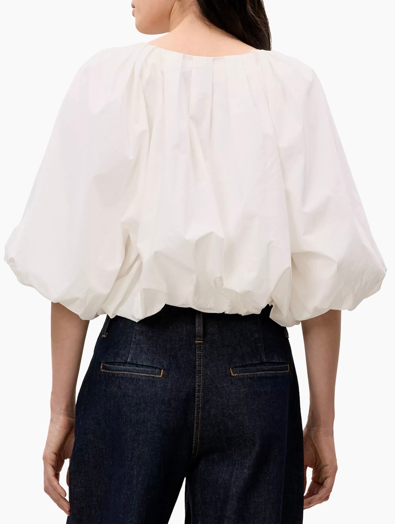Yara Poplin Bubble Top in Milk - Women's Fashion Blouse for Casual & Office Wear | Trendy Short Sleeve Shirt for Summer Outfits & Date Nights