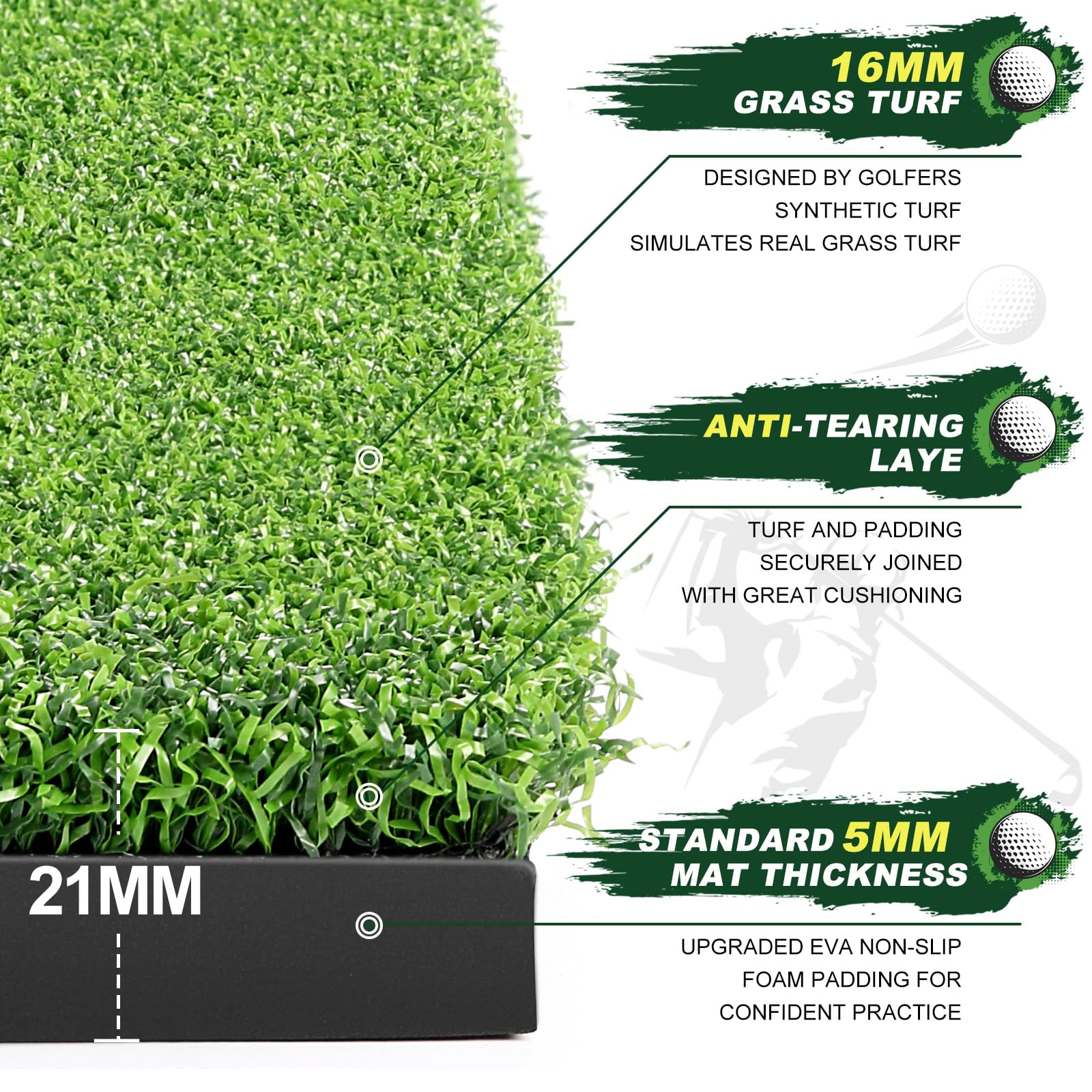 Premium LIBERRWAY 5x4ft Thick Golf Practice Mat - Durable Indoor/Outdoor Turf with 9 Golf Balls - Perfect for Home, Backyard & Driving Range Training