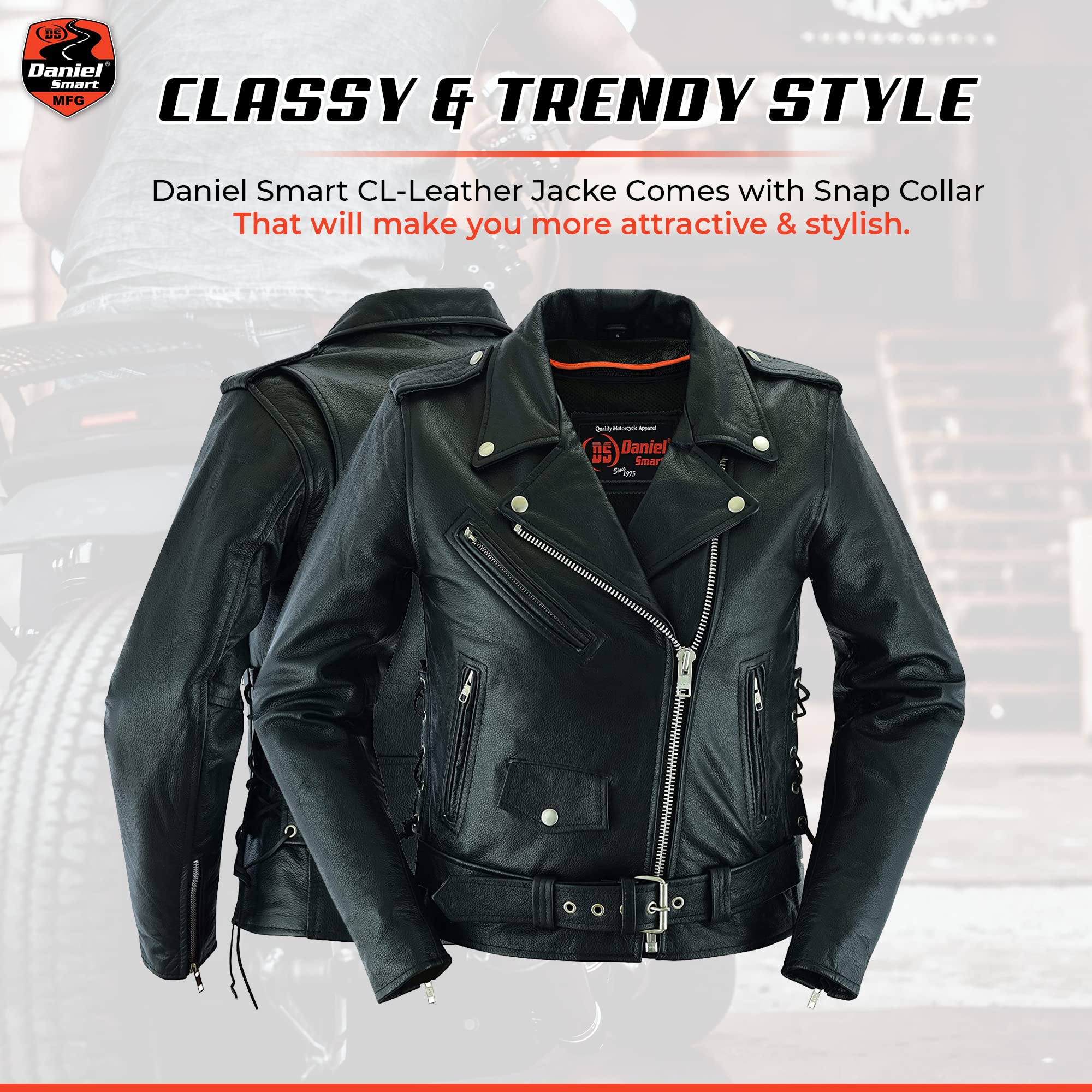 Daniel Smart Women's Motorcycle Jacket - Genuine Cowhide Leather Biker Jacket with Adjustable Side Laces & Removable Zip-out Liner | Perfect for Riding, Fashion & Outdoor Adventures