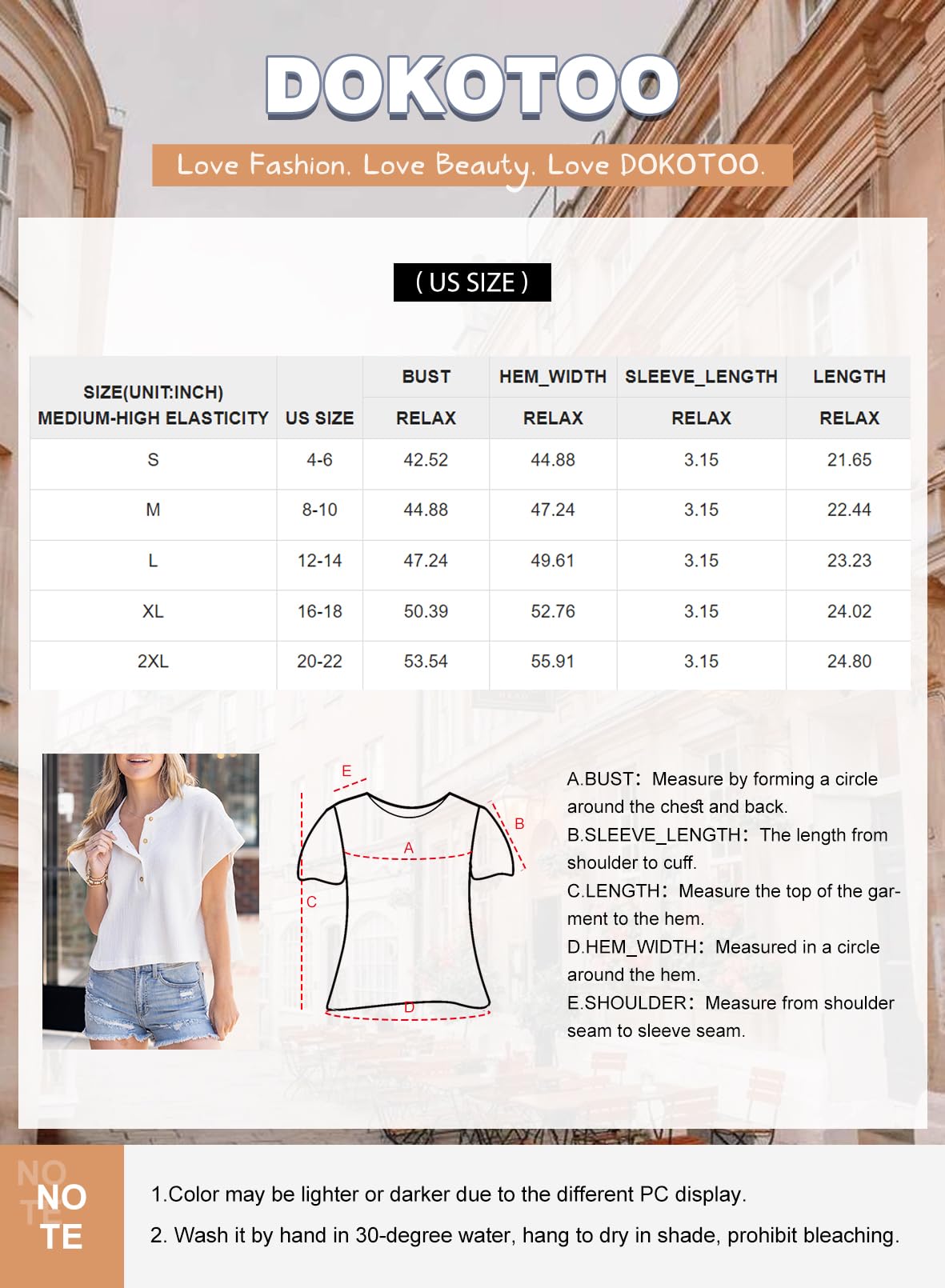Dokotoo Women's Casual Button Down Henley Shirt - Soft Waffle Knit Short Sleeve Blouse, Round Neck Loose Fit Summer Tunic Top for Everyday Wear, Outings & Beach Cover-Up