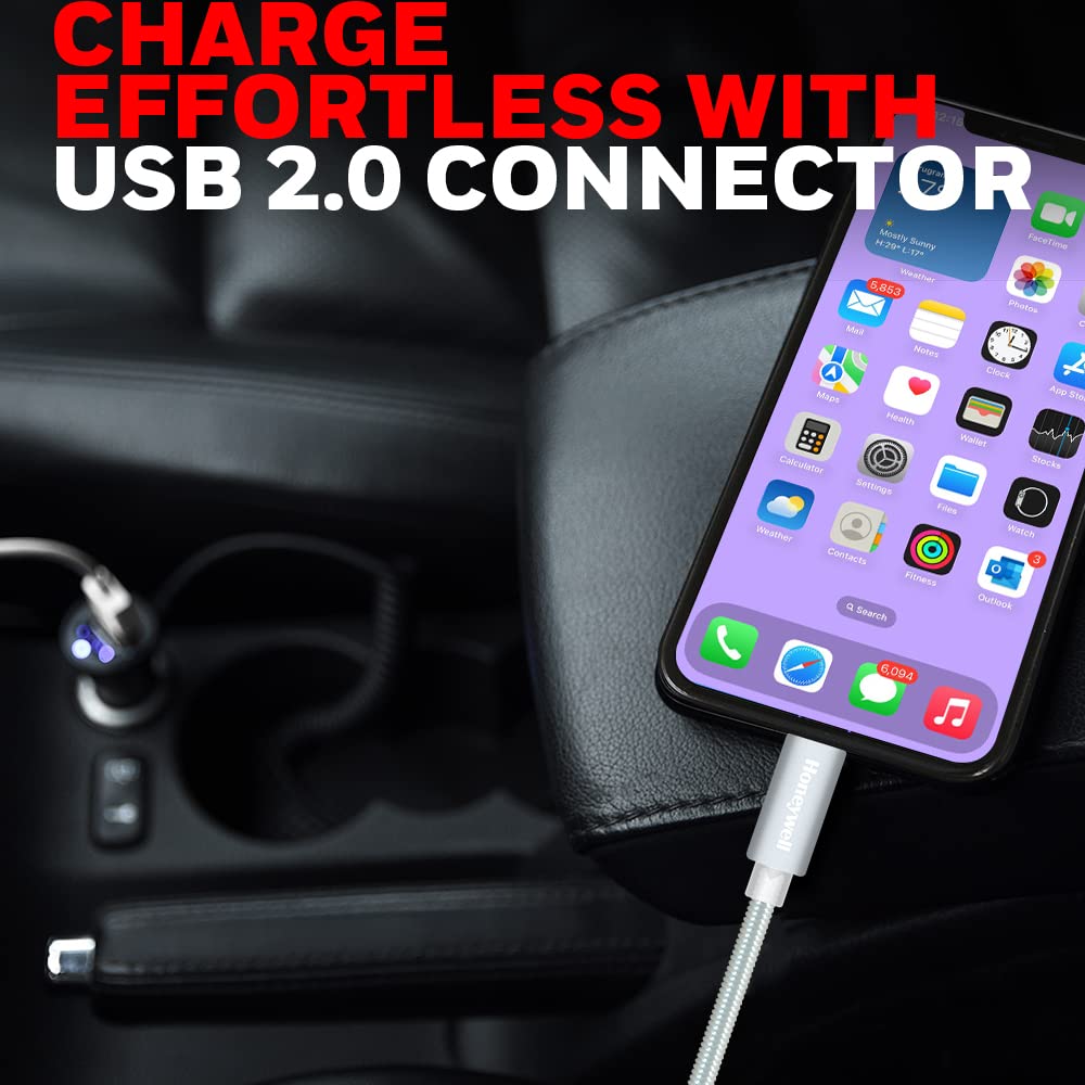 Honeywell Apple Lightning Sync and Charge Cable 1.2M (Silver) - Fast Charging & Data Sync for iPhone, iPad, iPod - Perfect for Home, Office, and Travel Use