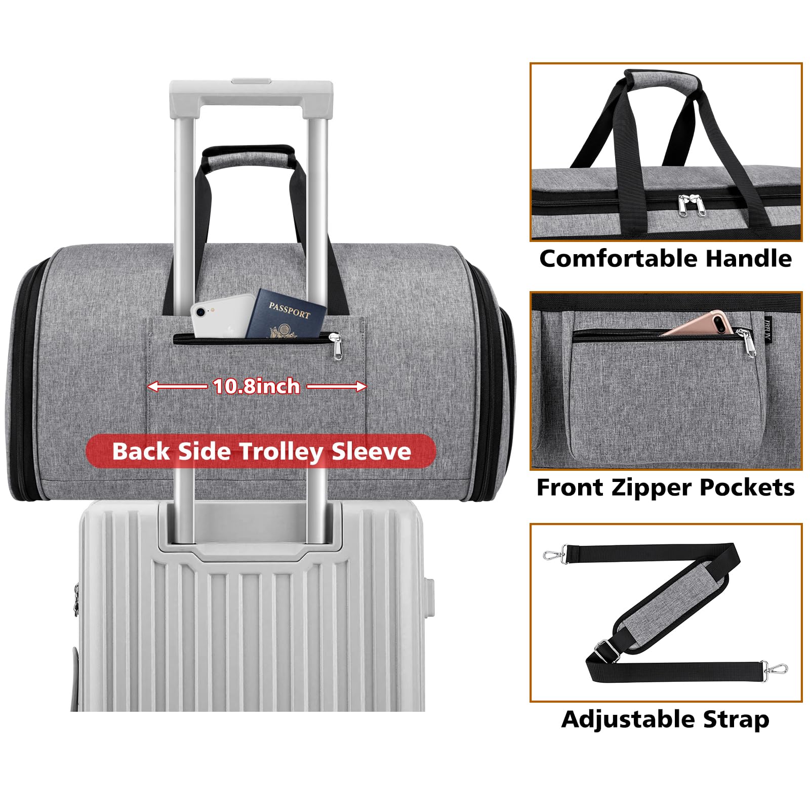2-in-1 Convertible Travel Garment Duffel Bag - Large Carry On Hanging Suitcase & Weekender Bag for Men & Women | Perfect for Business Trips, Gym, Weekend Getaways & Air Travel