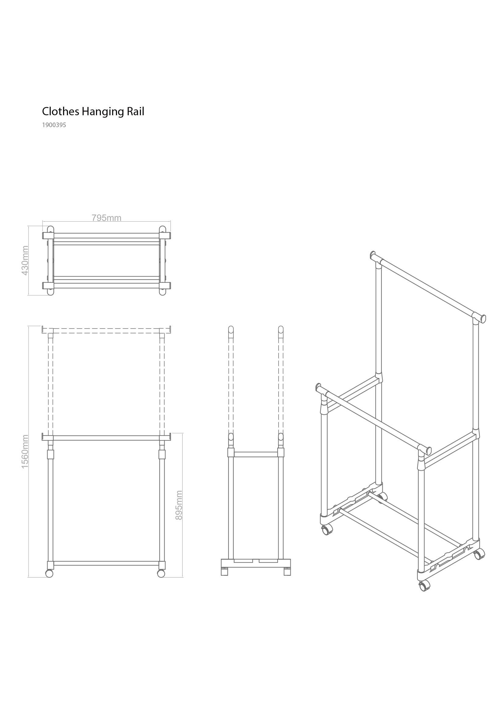 Premier Housewares 1900395 Chrome Double Hanging Rail with Wheels - Adjustable Closet Organizer for Bedroom, Bathroom & Laundry Room Storage