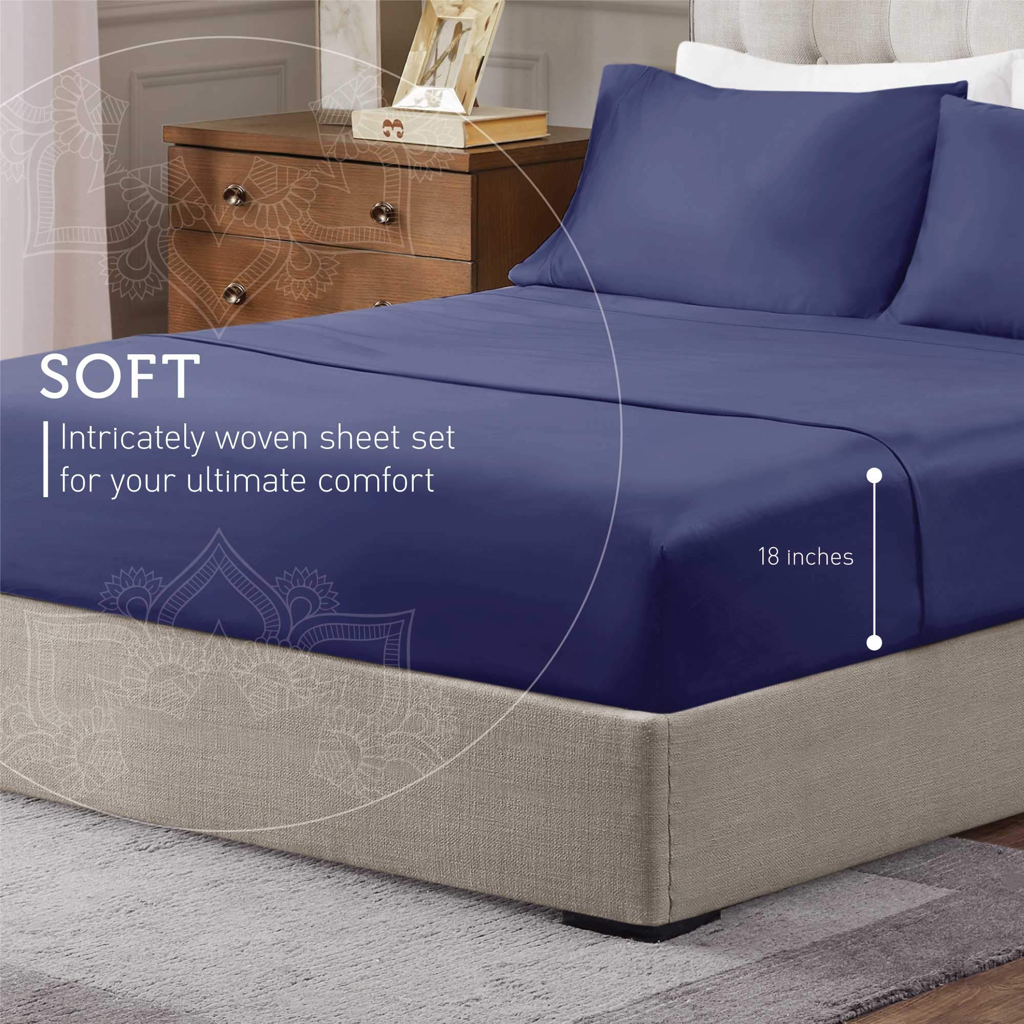 Hyde Lane California King Sheets - 1000 Thread Count Luxury Cotton Bedding Set | Deep Pocket Fitted Sheet, Soft & Breathable Sateen Weave | Durable & Elegant Navy Blue Sheets for Master Bedroom or Guest Room