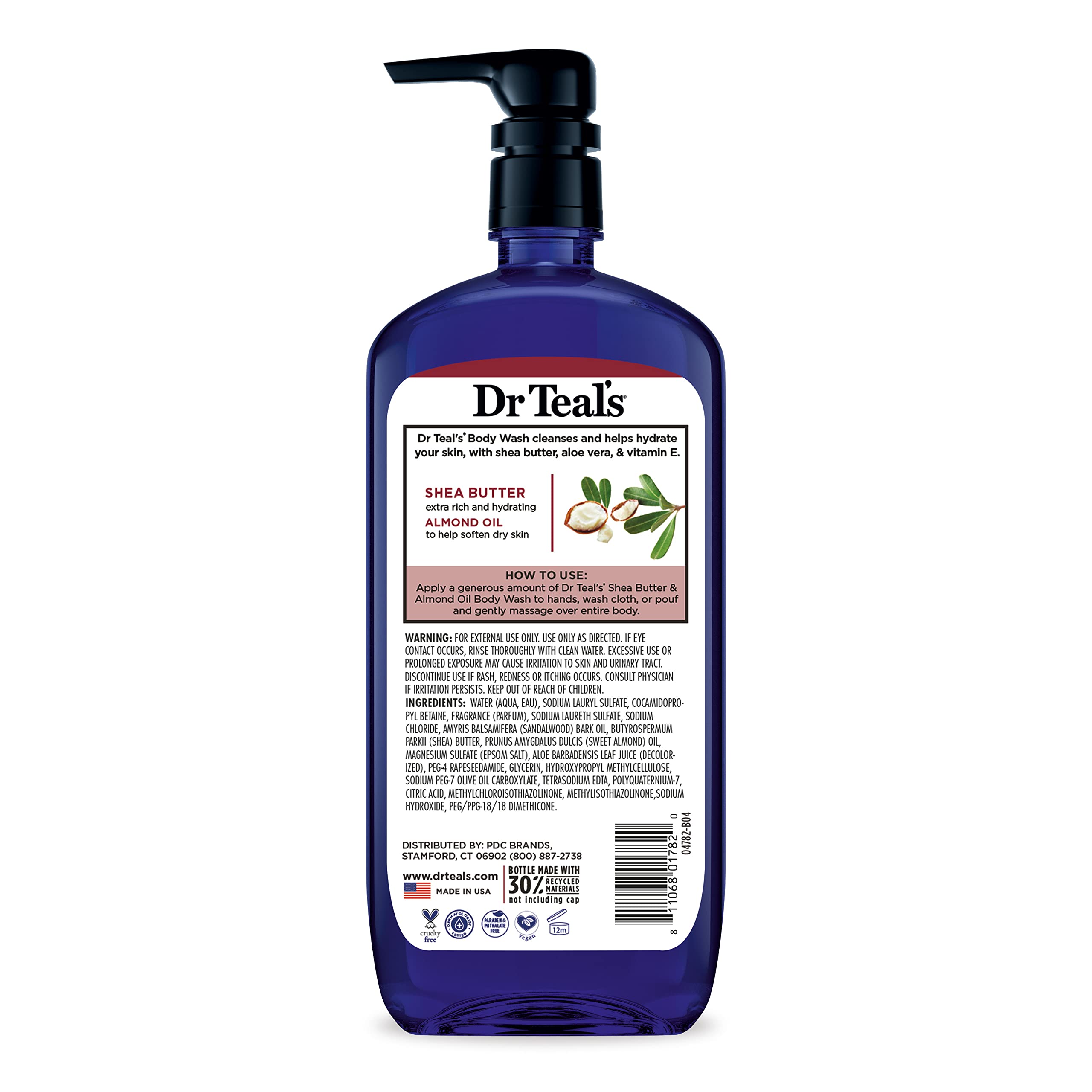 Dr Teal's Body Wash with Pure Epsom Salt, Shea Butter & Almond Oil - 24 fl oz (Pack of 4) | Moisturizing & Relaxing Shower Gel for Stress Relief & Muscle Recovery - Perfect for Post-Workout, Spa Day & Self-Care Routine