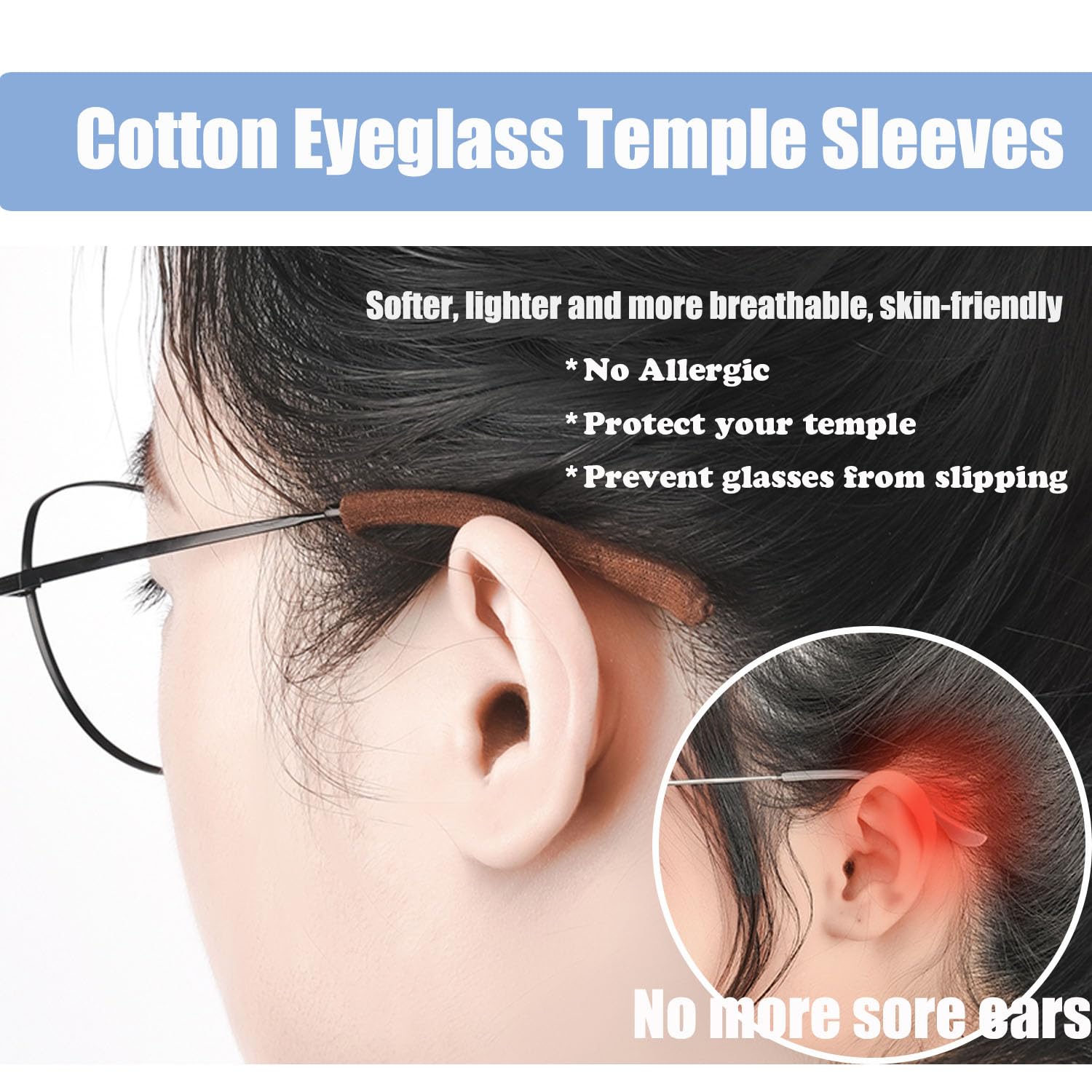 Anti-Slip Elastic Eyeglasses Temple Tips Sleeves - Comfortable Fabric Glasses Ear Cushions & Grips for Secure Fit - Perfect for Reading, Driving, Sports and Daily Wear
